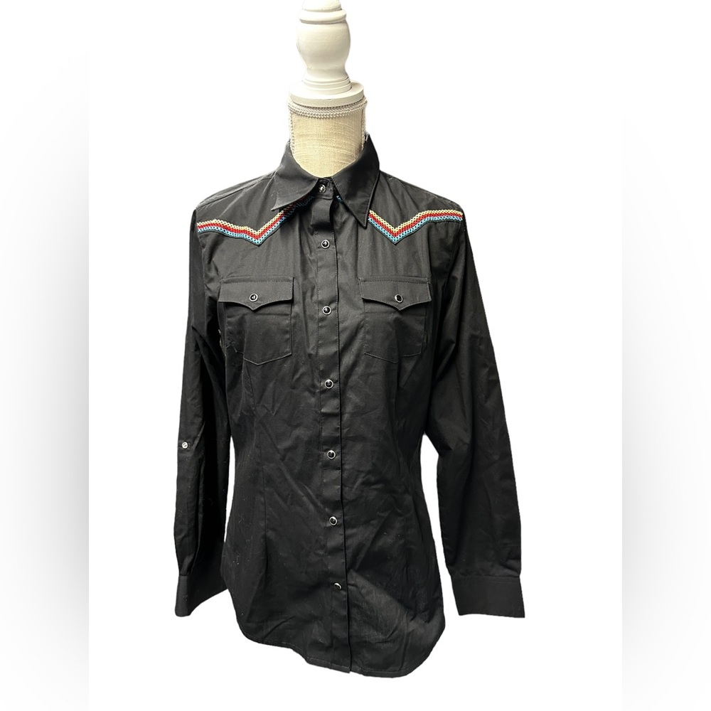 Wrangler Snap Front Cross Motif Rodeo Western Shirt